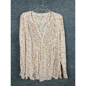 Lucky Brand Top Women's Large Peasant Floral Print Multi Color XL